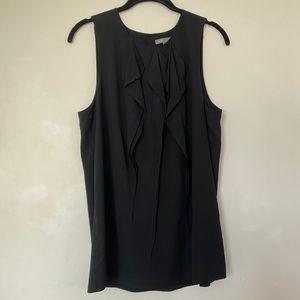 VINCE Black Layered Silk Ruffle Tank Sleeveless Top